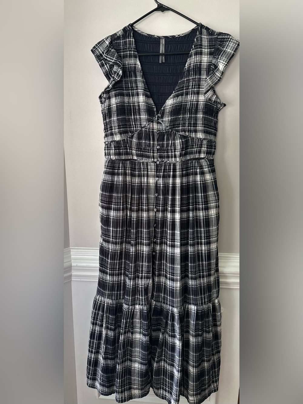 Anthropologie Peregrine Black & White Plaid Midi Dress Size Medium